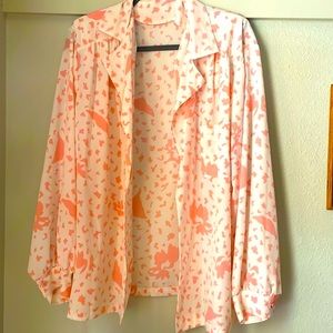 Vintage HHR lightweight print open front blazer with shoulder pads!